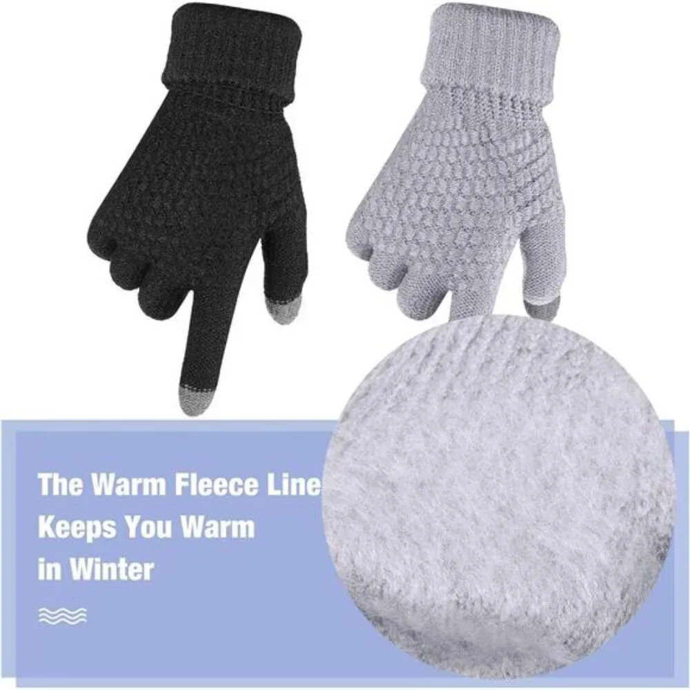 Womens Winter Touchscreen Gloves Warm Fleece Lined Knit Elastic Cuff Texting Pai